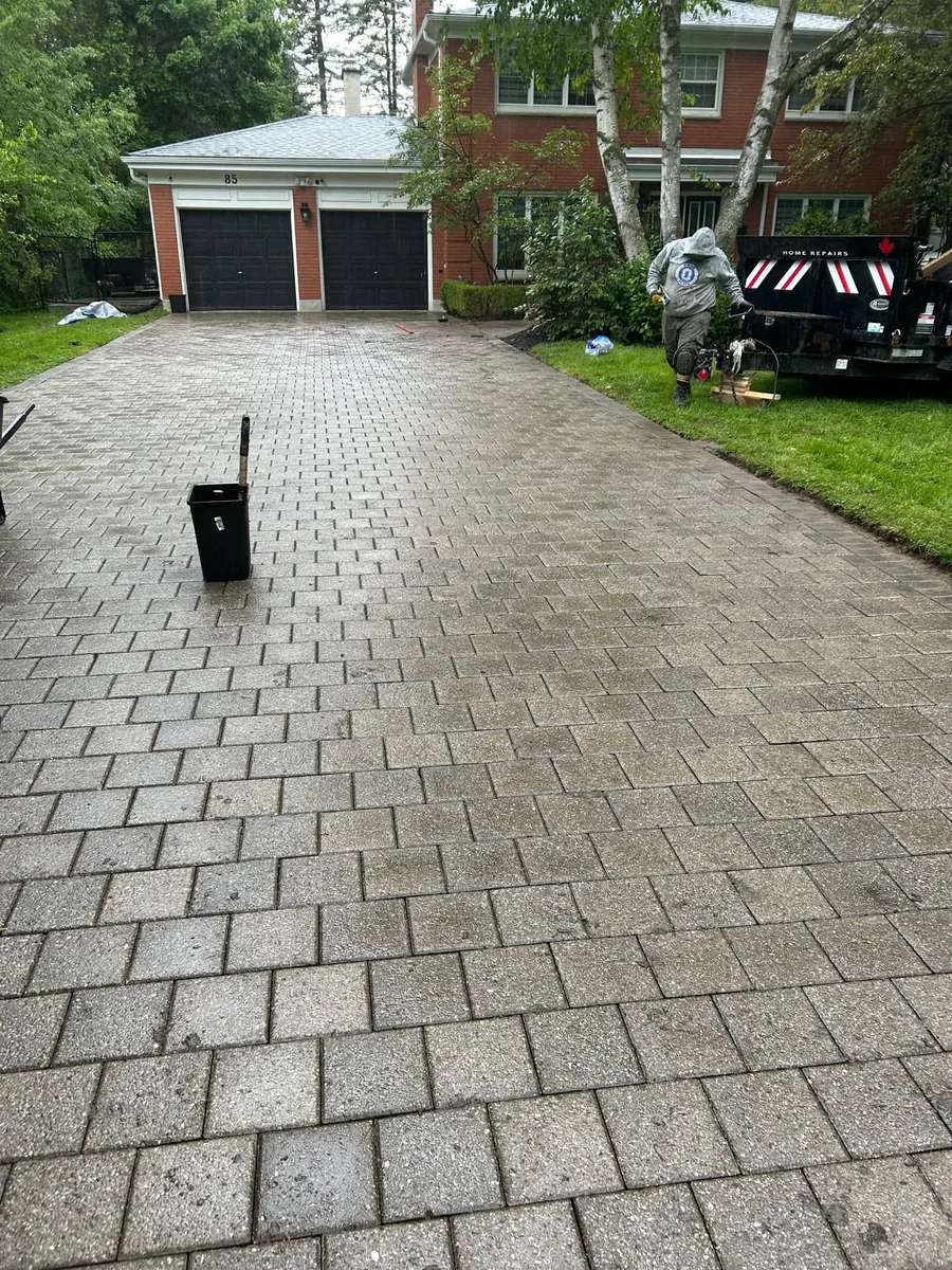 Block paved driveway being power washed at a County Kilkenny home