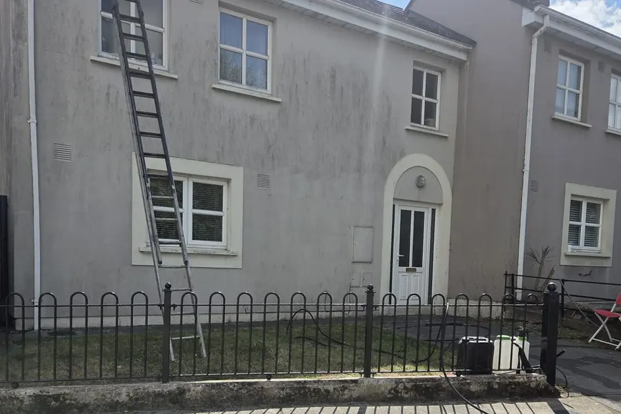 Rendered house wall with a ladder in place ready for cleaning in County Kilkenny